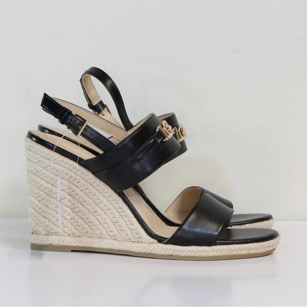Liz Claiborne Black Amaro Wedge Heel Espadrille Sandal NWT NIB